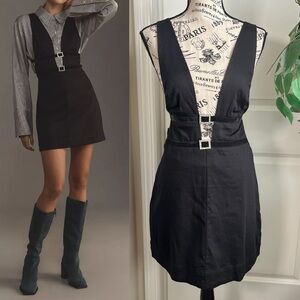Maeve Anthropologie Glam Buckle Pinafore Mini Skirt (Dress Style) Black Sz 8